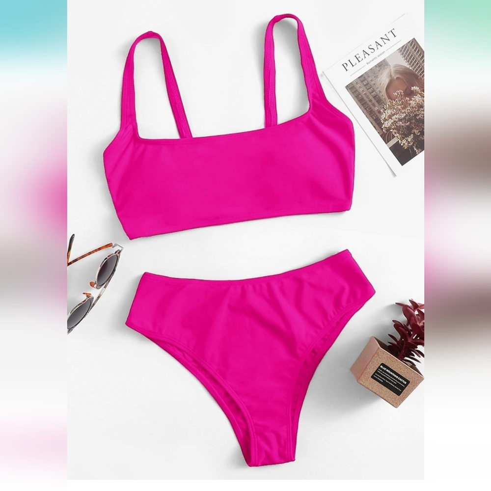 Hot Pink High Waisted Bikini Swimsuit
